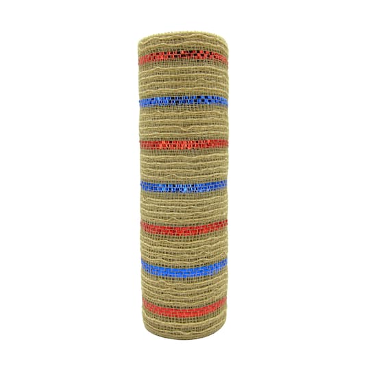 10" x 19ft. Red, Tan & Blue Striped Mesh by Celebrate It™